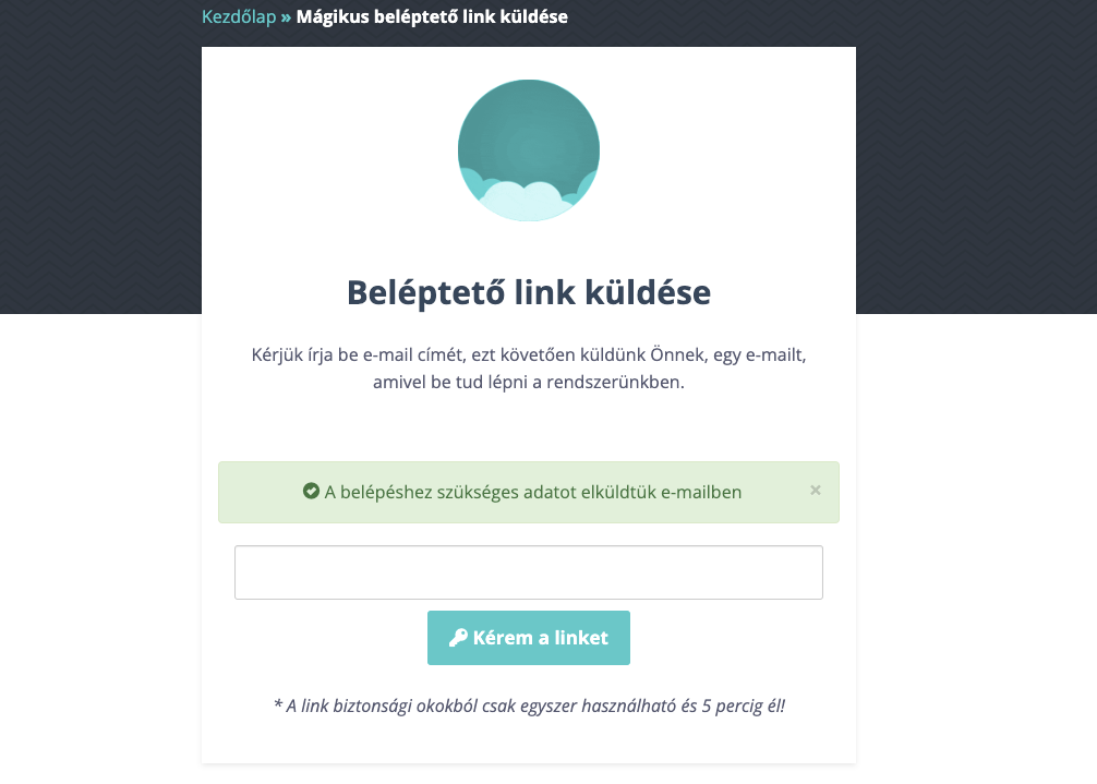 Beléptető link küldése